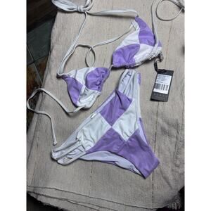 Relleciga lavender and white checkered 2 piece bikini M